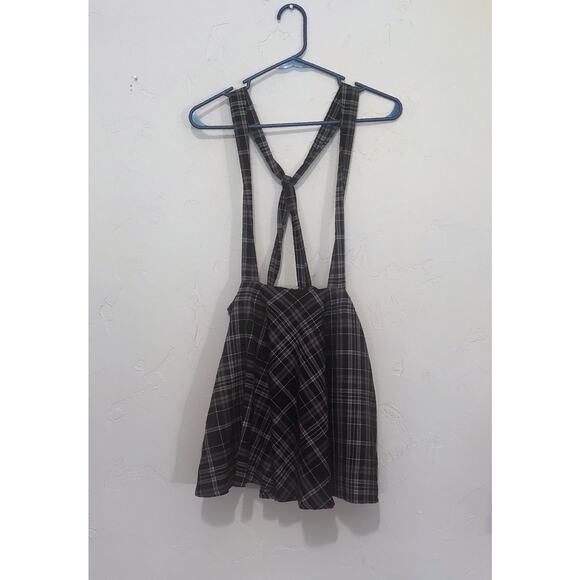 Hot Topic Black and Gray Tartan Suspender Skirt - Picture 1 of 6